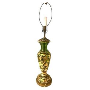 Antique Victorian  Moser Bohemian emerald green gold floral glass table lamp